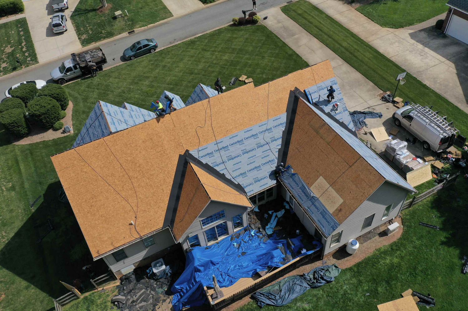 Second rear perspective showing full asphalt shingle coverage by Catawba Valley Roofing in Lake Norman, NC.