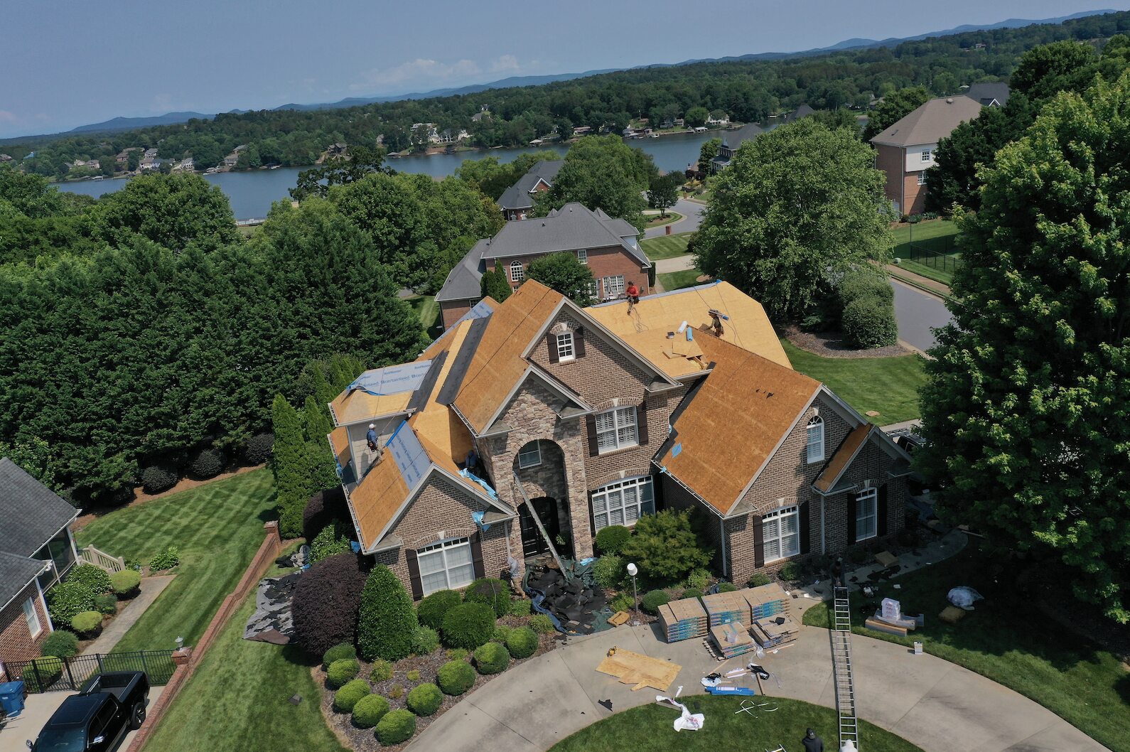 Front view of new roof being installed in Moores Ferry in Hickory NC